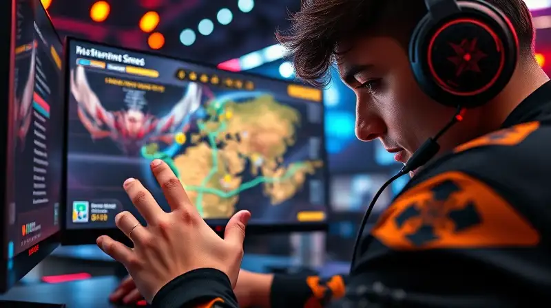 Gamer concentrado en mapa y estrategia digital