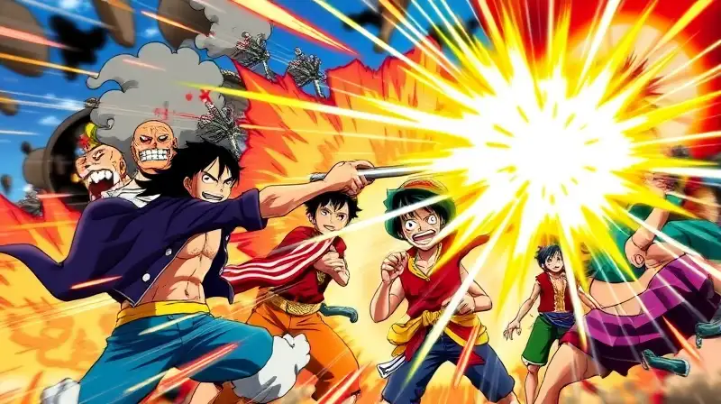 Batalla dinámica de One Piece con explosiones