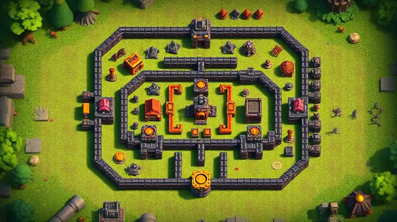 Vista aérea de aldea Clash of Clans estratégica