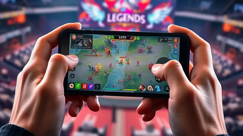 Manos jugando Mobile Legends en smartphone