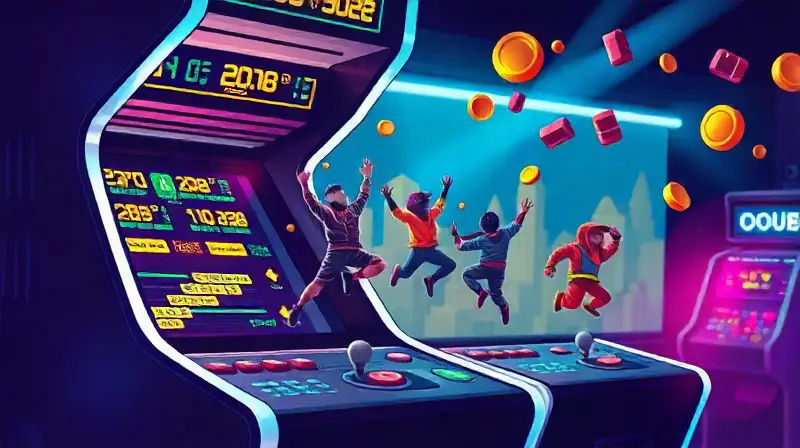 Máquina arcade clásica con colores retro vibrantes
