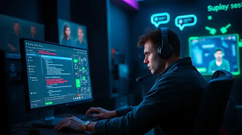 Gamer frustrado juega Valorant en ambiente futurista