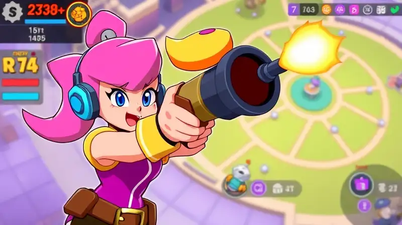 Penny de Brawl Stars apuntando con cañón