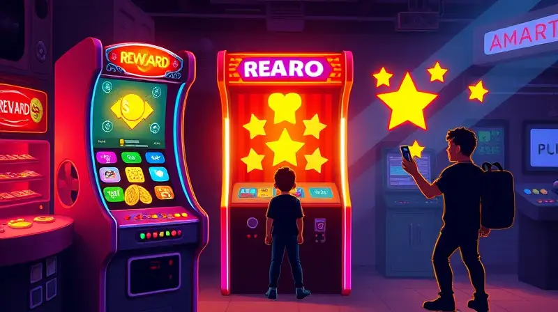 Máquina arcade retro con luces y monedas