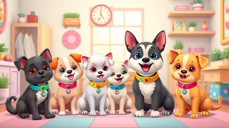 Mascotas Sims adorables con accesorios coloridos