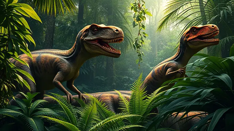 Dinosaurios camuflados en jungla prehistórica