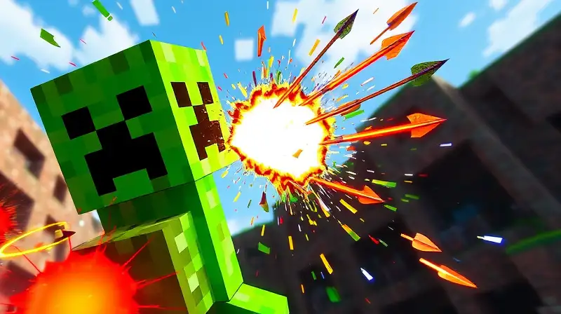 Creeper explota en acción pixelada vibrante
