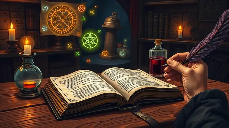 Libro mágico abierto con símbolos brillantes