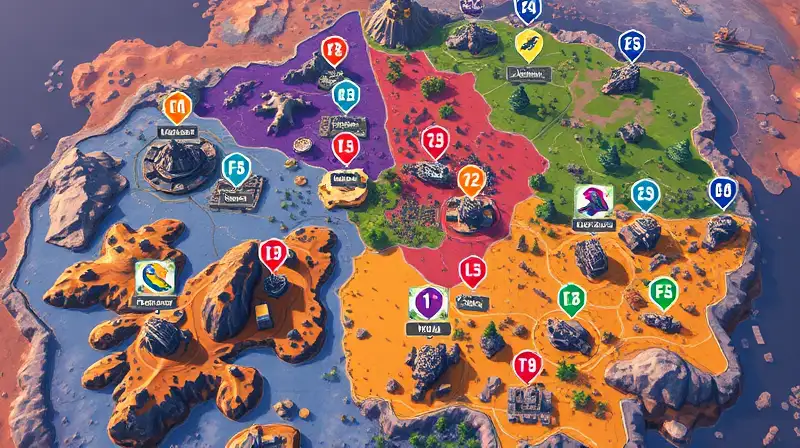 Mapa dinámico táctico de Fortnite detallado