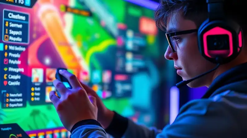 Gamer ajusta gráficos en pantalla futurista