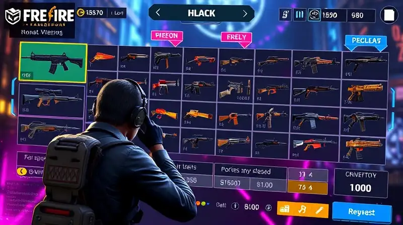 Jugador organiza armas en interfaz futurista
