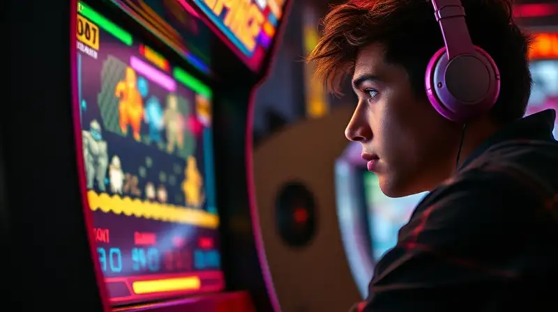 Gamer concentrado juega épica batalla pixelada