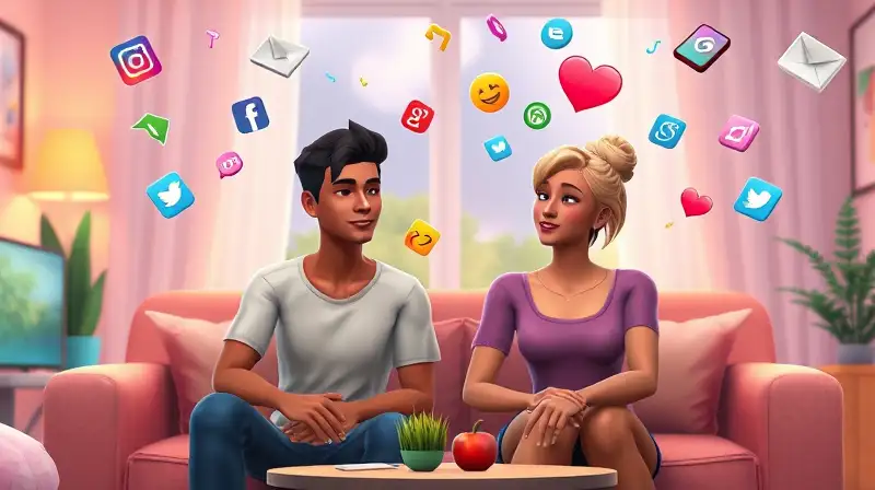 Dos Sims conversan en sala acogedora