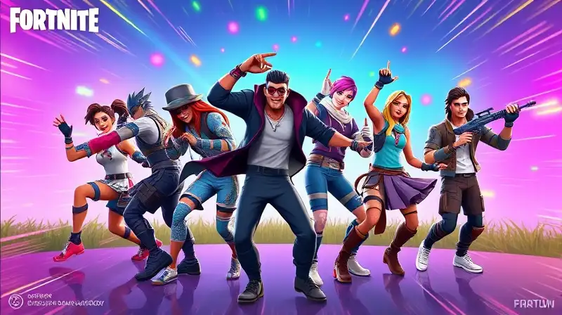 Personajes de Fortnite bailando con colores vibrantes