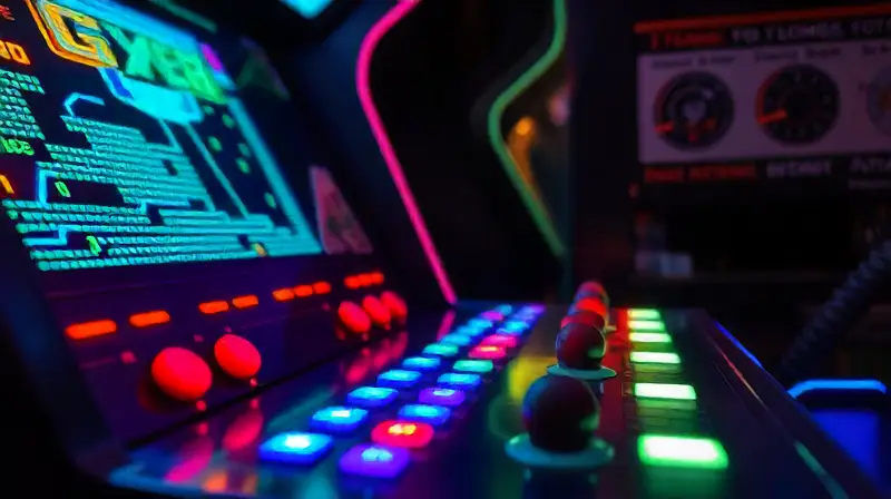 Máquina arcade retro con luces neón