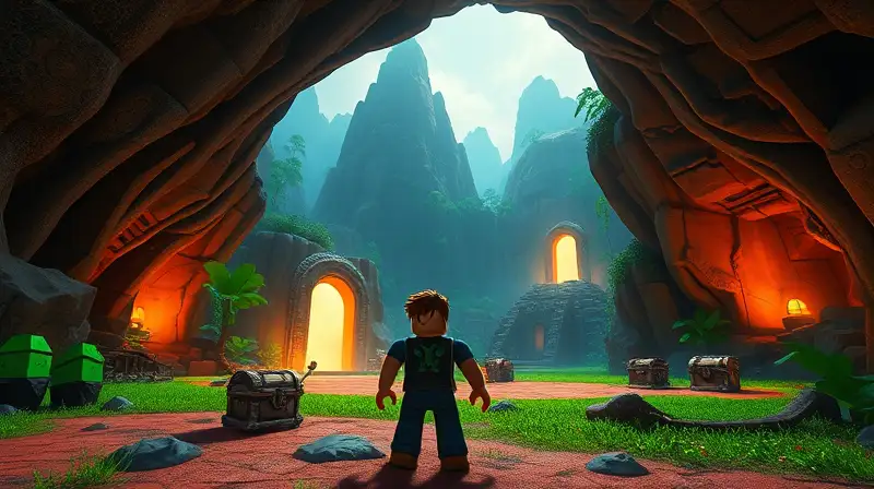 Avatar de Roblox explora cuevas y ruinas