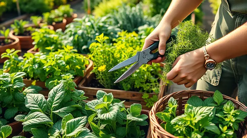 Jardinero cosecha plantas frescas en huerto