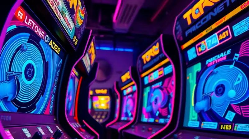 Sala arcade retro con luces y música
