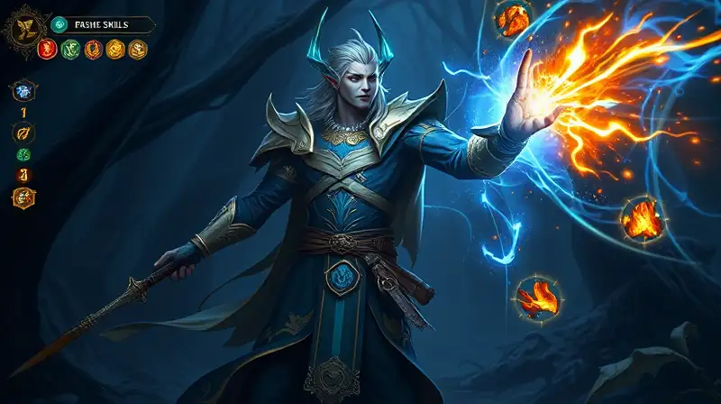 Personaje fantástico activando habilidades pasivas mágicas