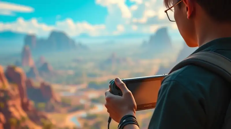 Persona con consola explora mundo fantástico inmersivo