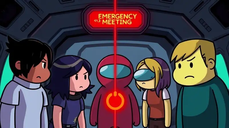 Personajes de Among Us en conflicto tenso