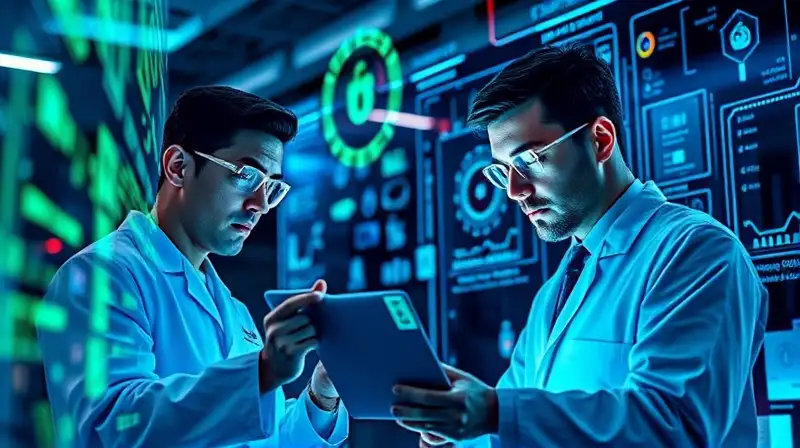 Laboratorio futurista con análisis digital avanzado