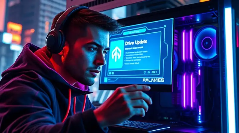 Gamer futurista con equipo y gráficos neón