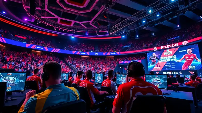 Arena de esports con ambiente competitivo vibrante