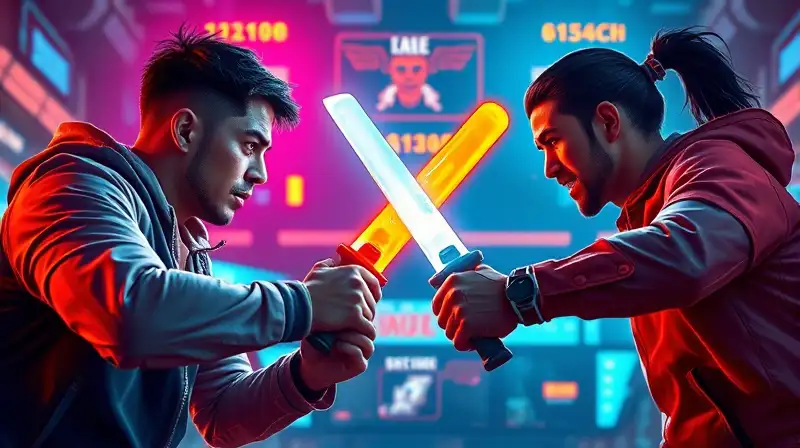 Dos gamers combaten en arena futurista
