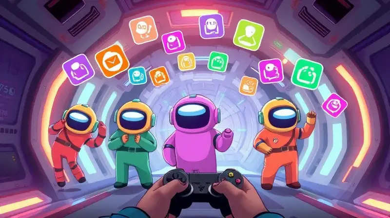 Personajes de Among Us en nave espacial