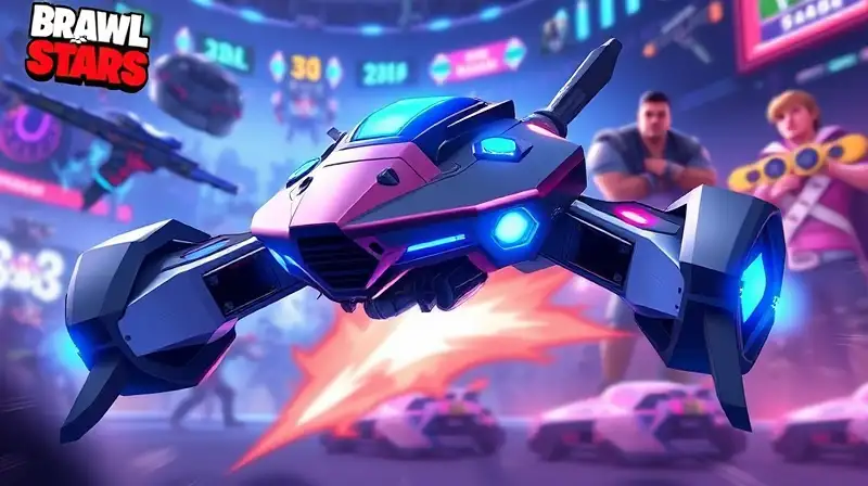 Dron futurista en batalla con personajes Brawl