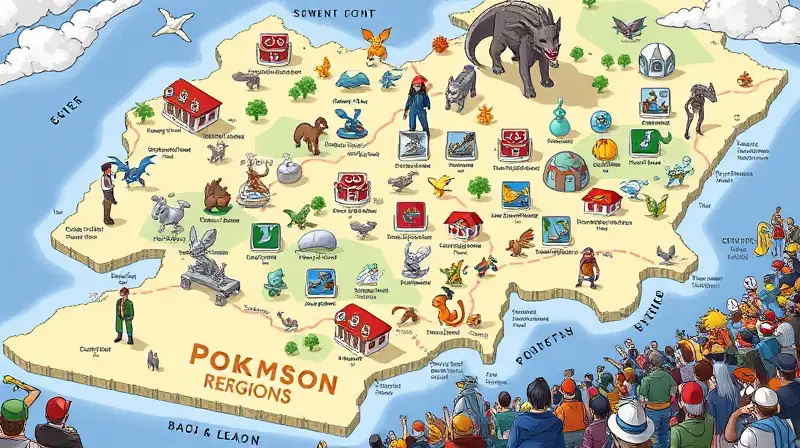 Mapa Pokémon con líderes y batallas vibrantes