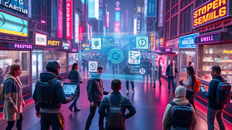 Interfaz futurista con hologramas y acción