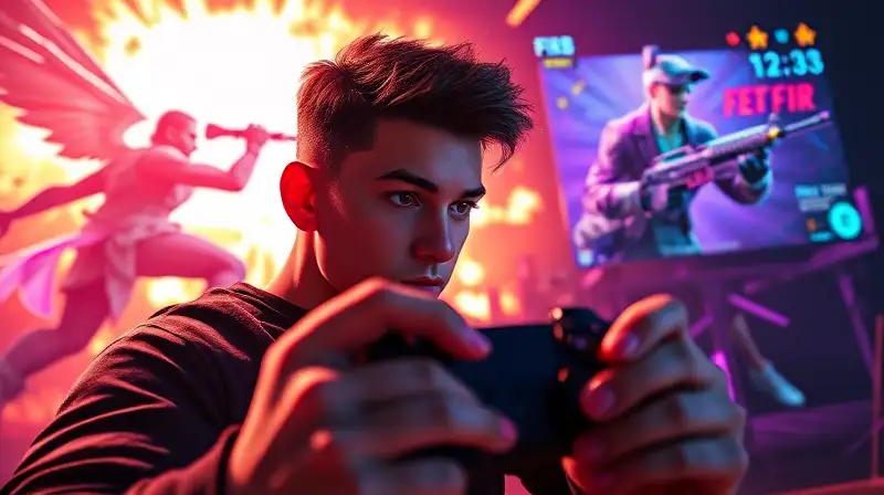 Gamer intenso juega Free Fire con acción