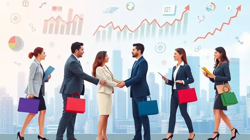 Empresarios diversos estrechan manos en oficina