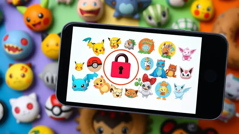 Íconos Pokémon bloqueados en fondo colorido