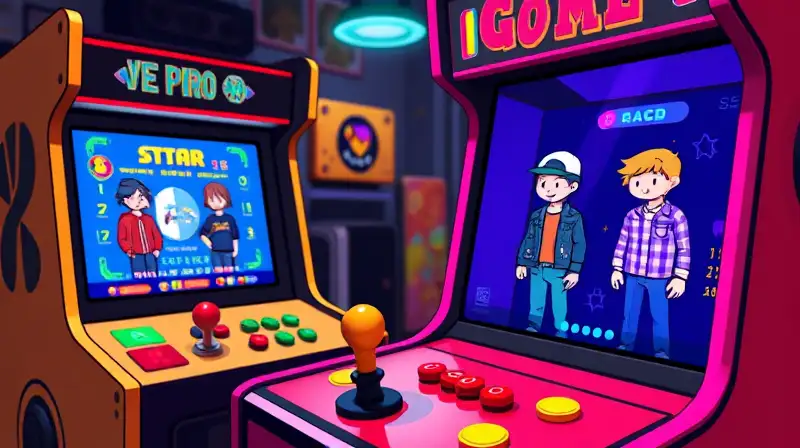 Máquina arcade retro con personajes pixelados