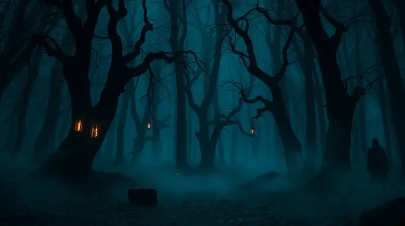 Bosque oscuro y tenebroso con ojos rojos