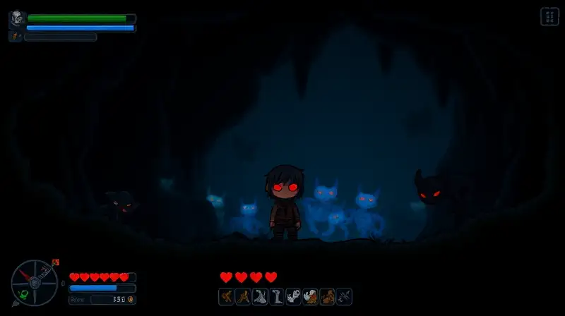 Personaje en cueva oscura