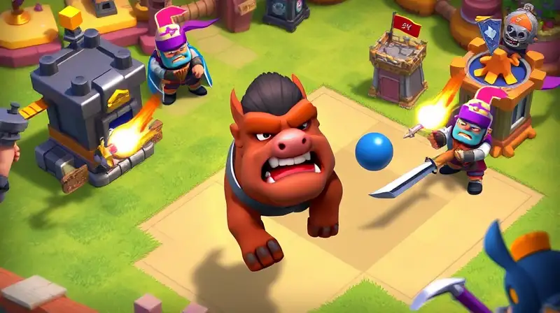Hog Rider herido avanza entre torres defensivas