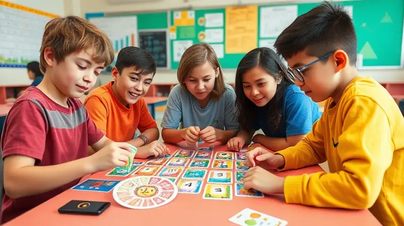 Jóvenes juegan juego de cartas matemático
