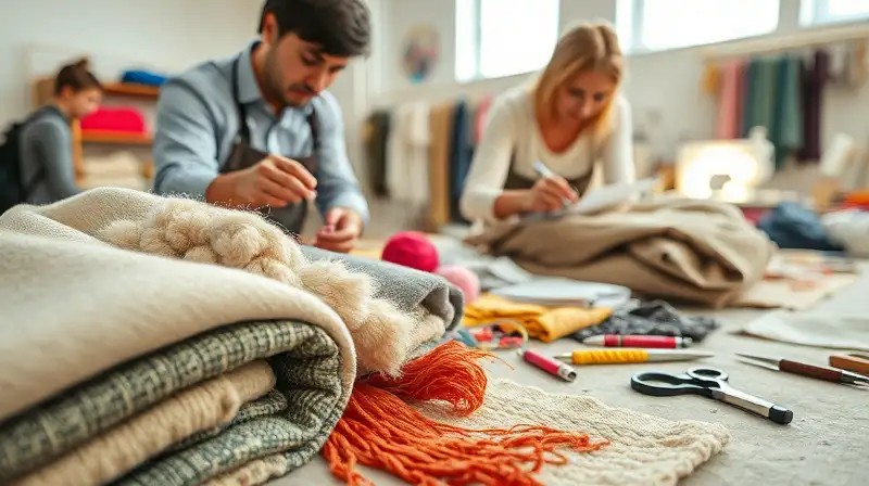 Textiles sostenibles y expertos analizando materiales