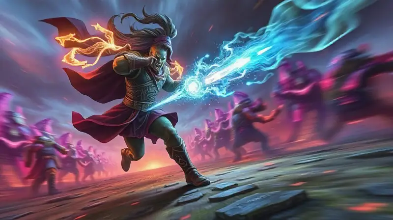 Personaje de WoW esquivando enemigos mágicos