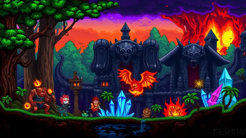 Jefes y biomas vibrantes en Terraria