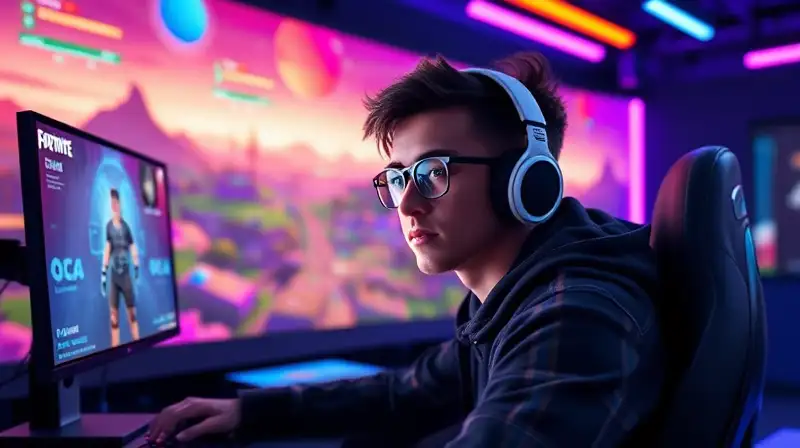 Principiante juega Fortnite con ambiente vibrante