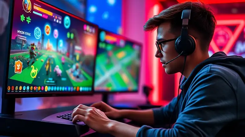 Gamer concentrado en su consola moderna