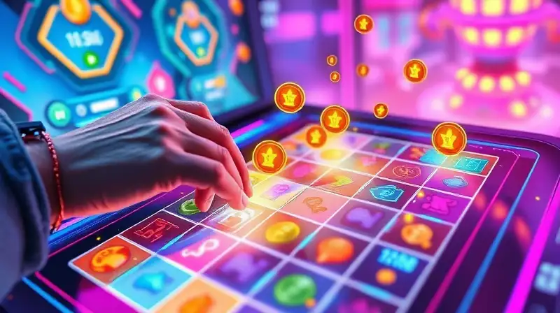 Personaje de videojuego resolviendo colorido rompecabezas