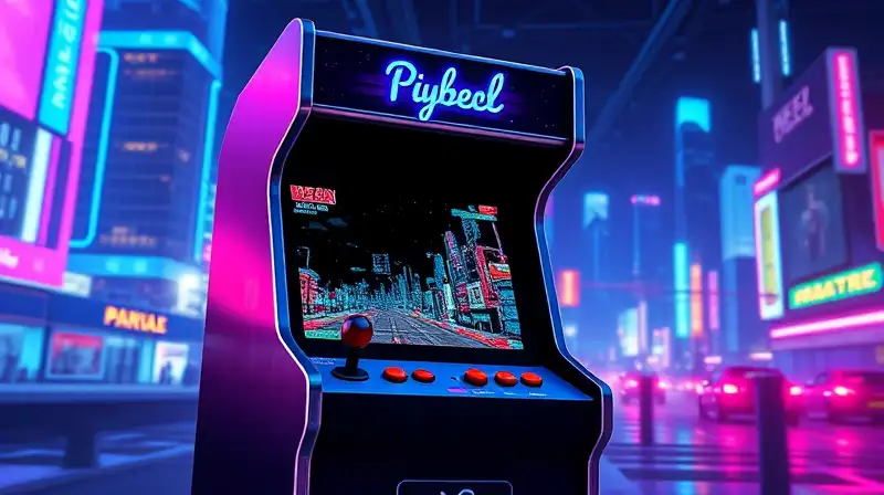 Máquina arcade retro con luces neón vibrantes