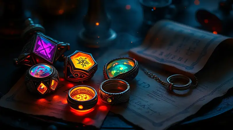 Accesorios místicos con energía mágica brillante