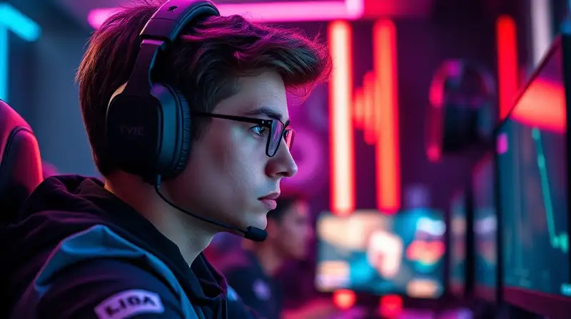 Gamer concentrado en pantalla con luces neon